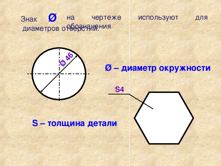 Как обозначить диаметр окружности на чертеже