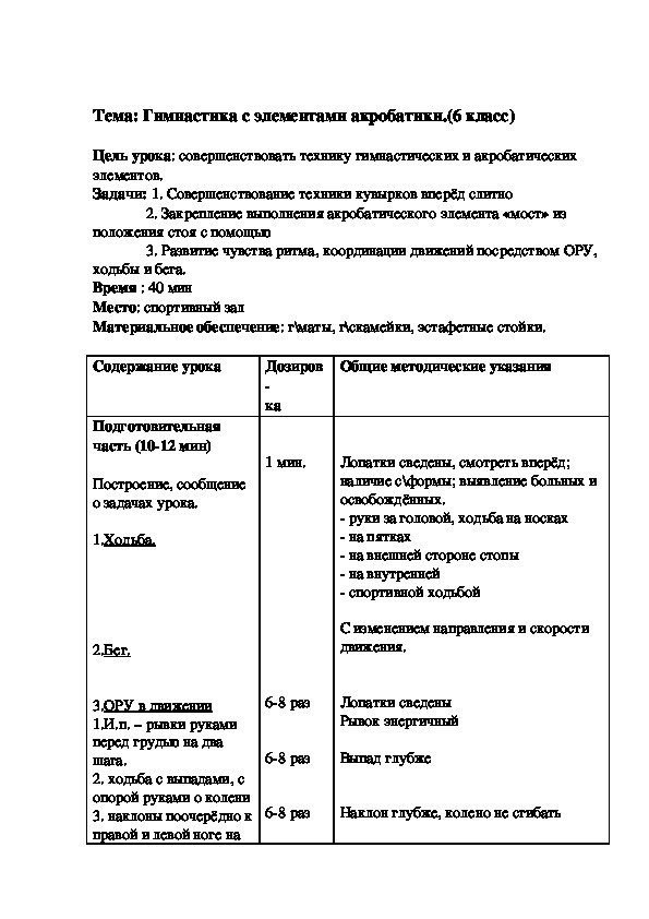 Обложка для материала : Гимнастика с элементами акробатики.(6 класс