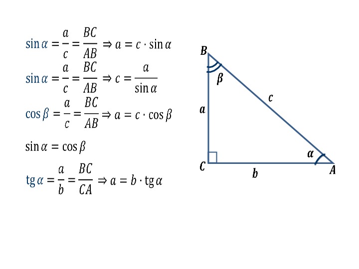 Тригонометрический прямоугольный треугольник. Формулы тригонометрии для прямоугольного треугольника. Тригонометрические соотношения в прямоугольном треугольнике. Тригонометрические формулы прямоугольного треугольника. Тригонометрические функции угла прямоугольного треугольника.