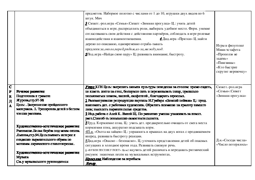 Планирование зима подготовительная