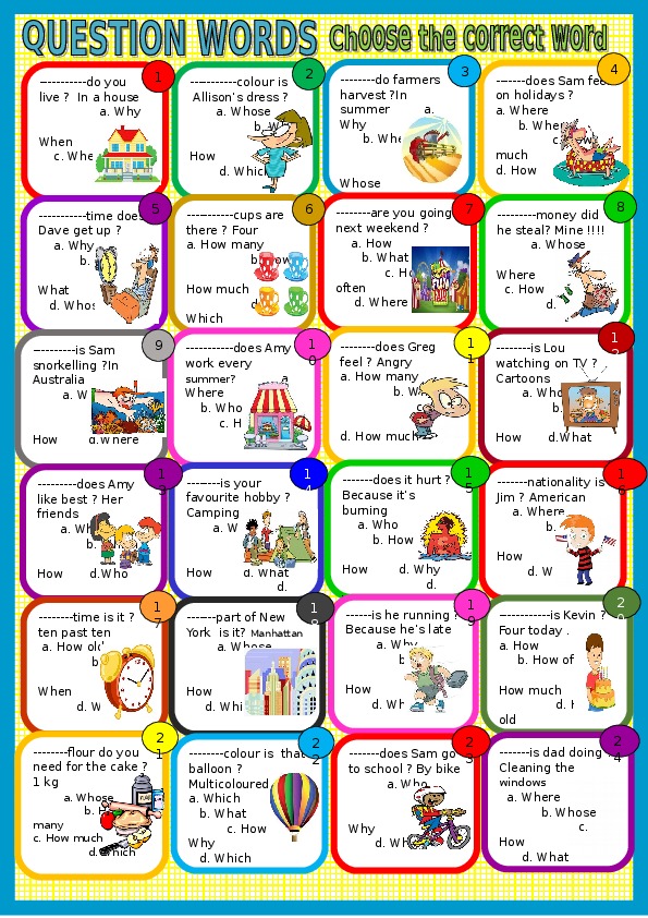 Question words worksheets. WH questions упражнения. Question Words задания. Question Words карточки. Карточки с вопросами на английском.