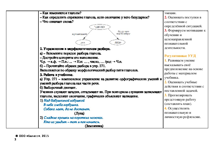 Разбор глагола как часть речи 3 класс образец школа россии