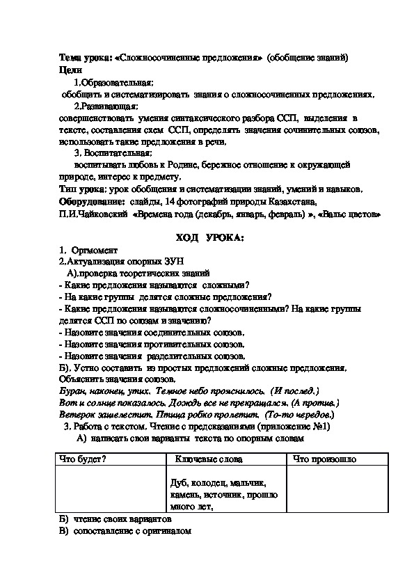 Урок русского языка на тему "Сложносочиненные предложения"