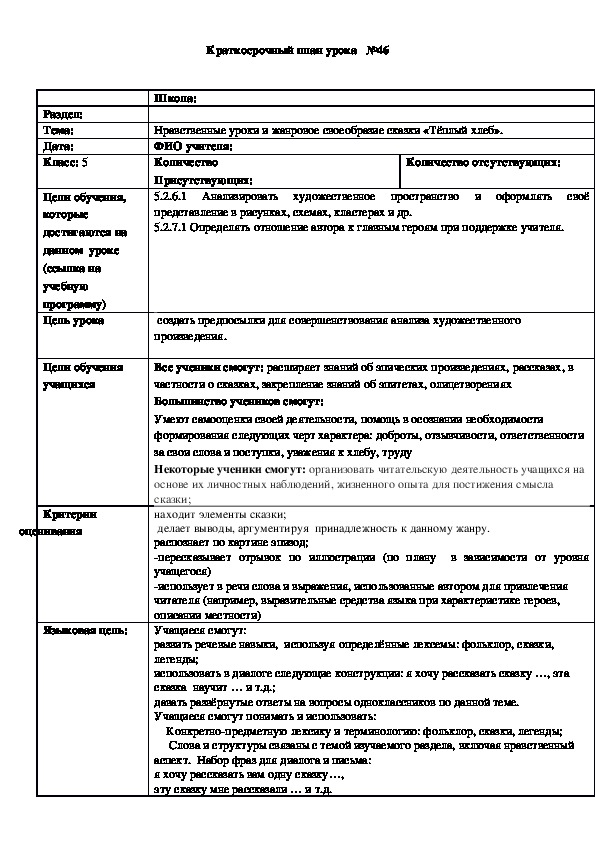 План анализа литературного произведения 9 класс