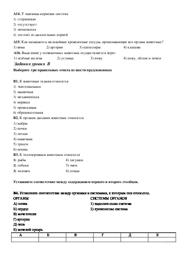 Биология контрольная работа 6 класс 1 четверть