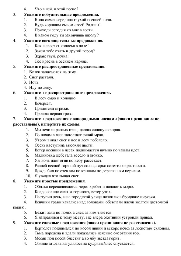 Образец зачета по русскому языку 8 класс