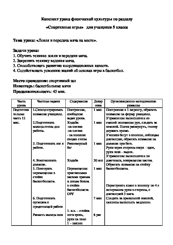 Обложка для материала Урок. Ловля и передача мяча на месте