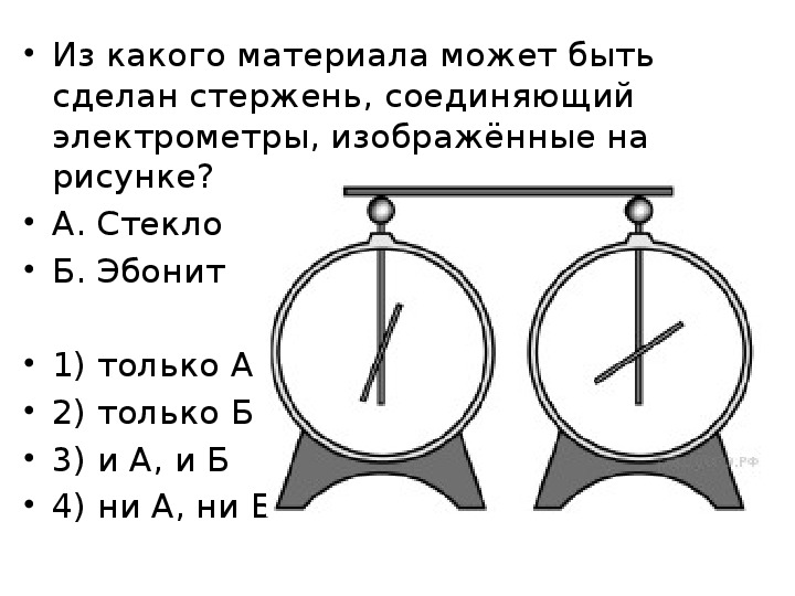 На рисунке изображены одинаковые электрометры соединенные