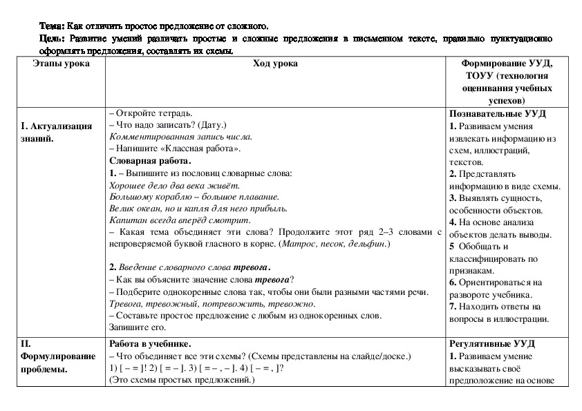 Конспект урока по русскому языку на тему "Как отличить простое предложение от сложного."