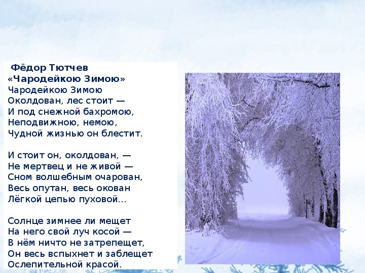 Некрасов зимнее стихотворение. Стих ф Тютчев Чародейкою зимою. Стихи про зиму. Чучев черодейкую зимой.