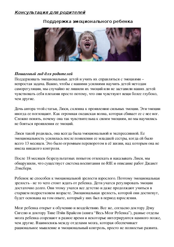 Обложка для материала Консультация для родителей - Поддержка эмоционального ребенка
