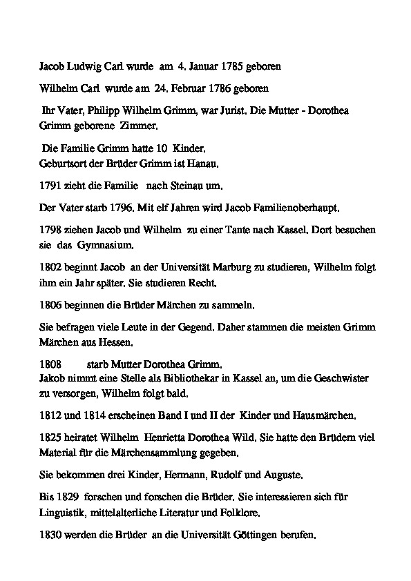 Презентации и текст по немецкому языку по теме "Братья Гримм" (5-8 класс, немецкий язык)
