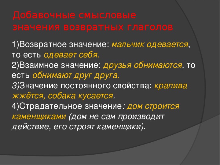 Возвратные глаголы примеры. Возвратные глаголы в русском языке 6 класс правило. Возвратные глаголы 4 класс таблица памятка. Значения возвратных глаголов. Возвратный вид глагола.