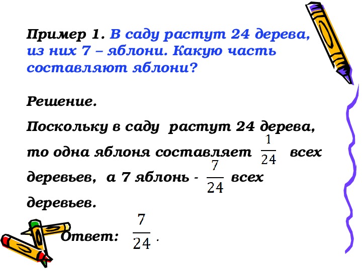 В саду растут. Математика 5 класс понятие обыкновенной дроби.