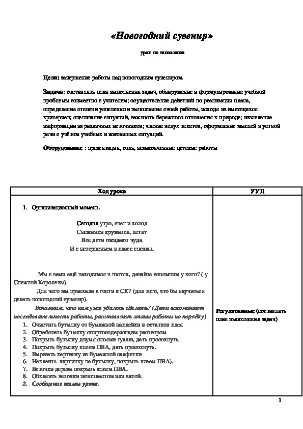 Обложка для материала Конспект урока "Новогодний сувенир"