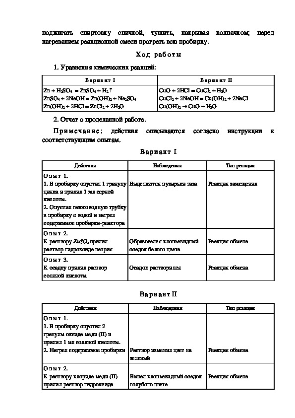 Лабораторная работа типы химических реакций