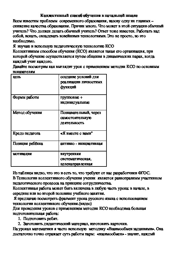 Обложка для материала Коллективный способ обучения в начальной школе