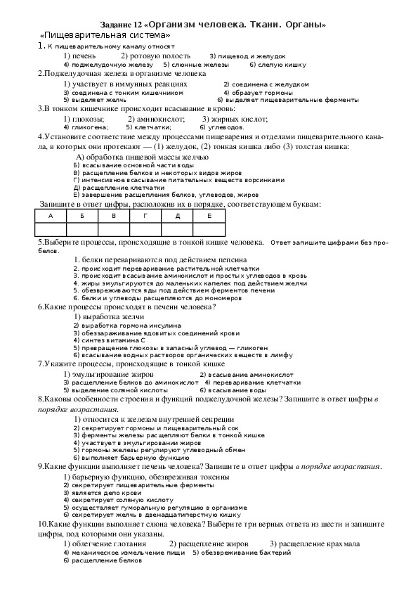 ЕГЭ. Биология. Задание 12 «Организм человека. Ткани. Органы»