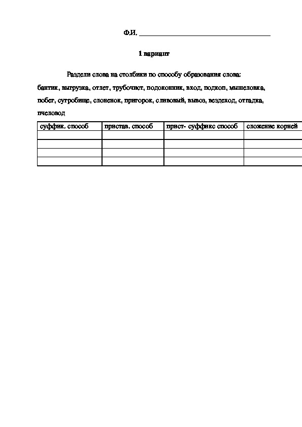 Карточка по русскому языку по теме "Способы словообразования слов", УМК  "Начальная школа 21 века", 2 класс 1 вариант