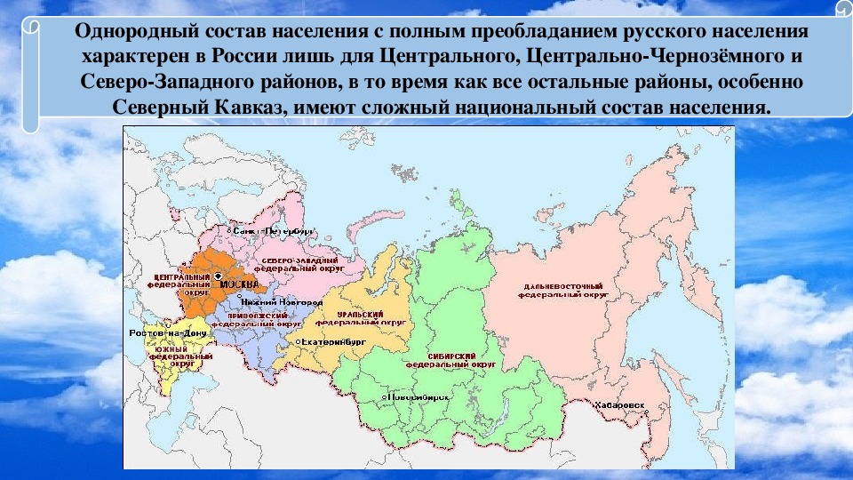 Центральные районы россии тест. Многонациональные районы России. Многонациональные районы России на карте. Федеральные округа России презентация. Центральные и Южные районы России.