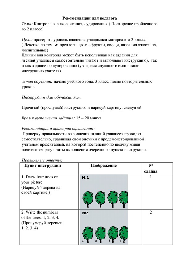 Разработка урока английского языка в 3 классе "Контроль навыков аудирования"