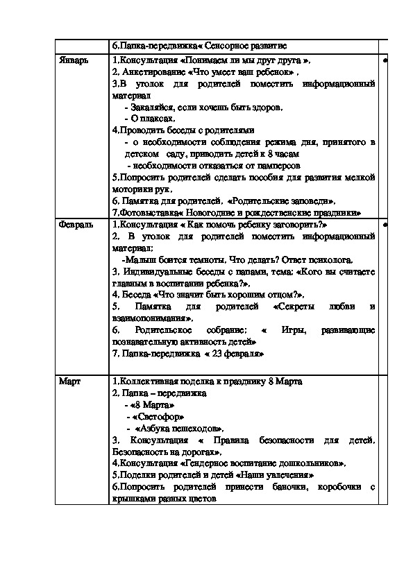 Перспективный план работы сродителями