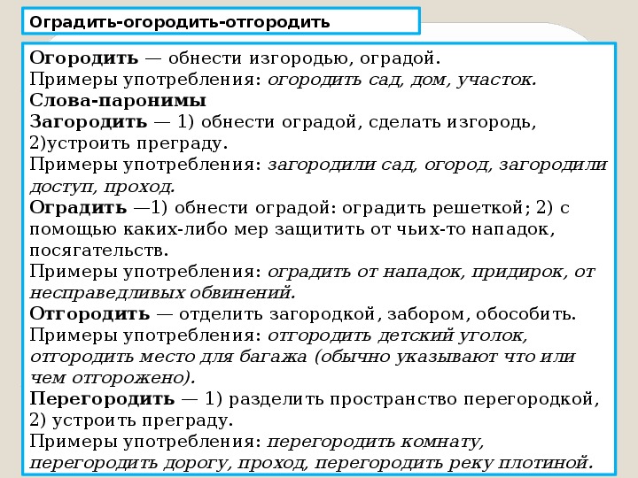 Как пишется слово огораживать. Оградить паронимы. Огородить пароним. Загородить огородить оградить отгородить перегородить паронимы. Огородить оградить паронимы.