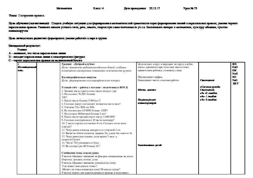 Урок математики "Построение прямых" 4 класс