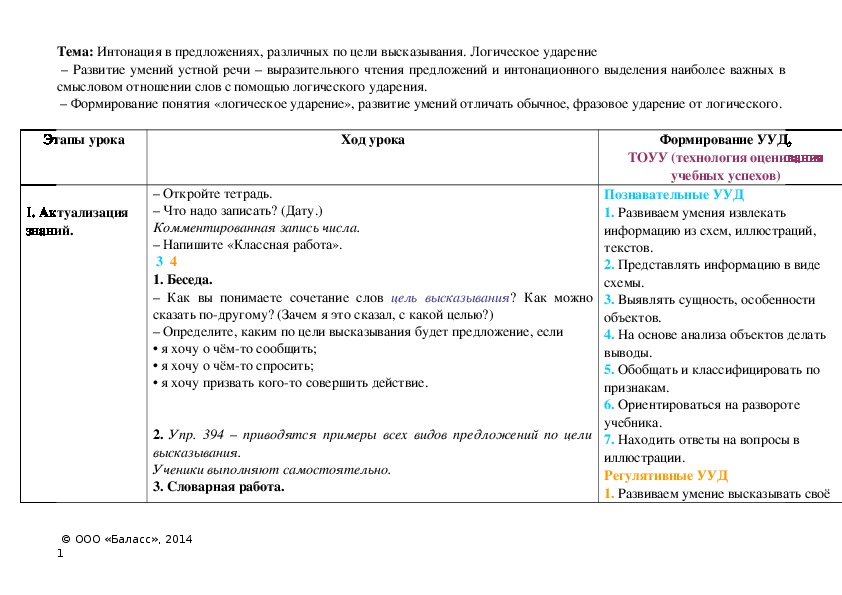 Обложка для материала Тема: Интонация в предложениях, различных по цели высказывания. Логическое ударение