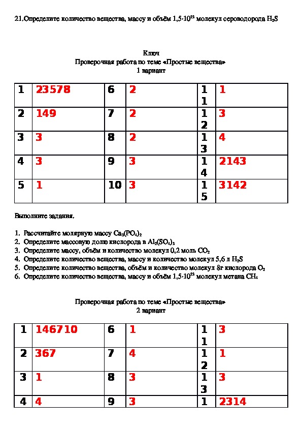 Контрольная работа простые вещества 8 класс