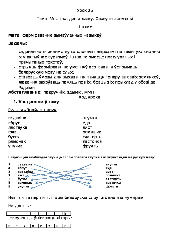 Планы конспекты уроков по белорусскому языку 4 класс беларусь