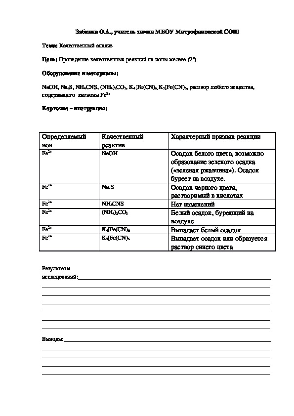 Обложка для материала Проведение качественных реакций на ионы железа (2+) (Химический практикум)