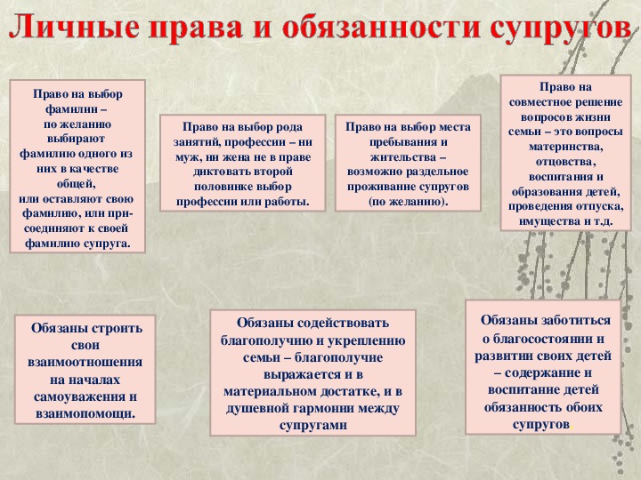 Личные обязанности супругов схема