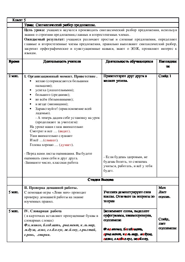 Обложка для материала Урок русского языка в 5 классе по теме "Синтаксический разбор предложения"