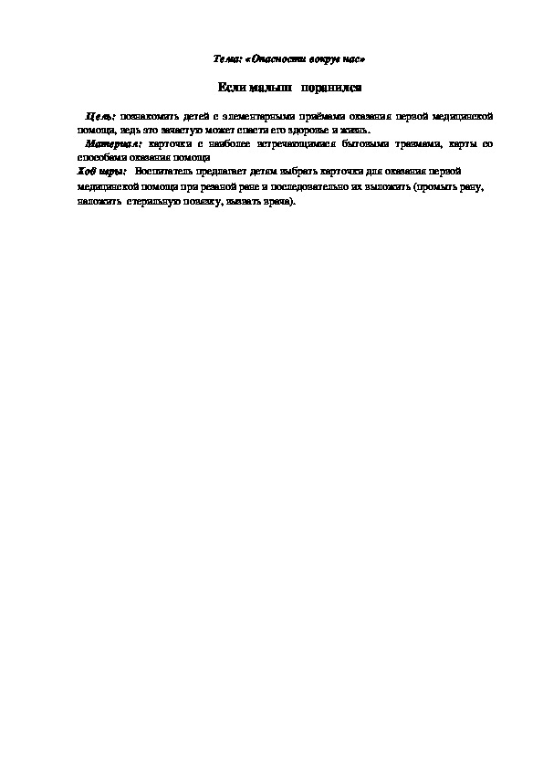 Обложка для материала Дидактическая игра "Если малыш поранился"