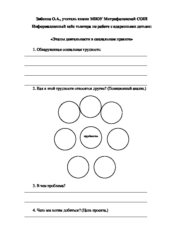 Обложка для материала Информационный кейс тьютора по работе с одаренными детьми:  «Этапы деятельности в социальном проекте»