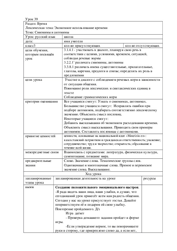 Урок по русскому языку "Синонимы и антонимы"