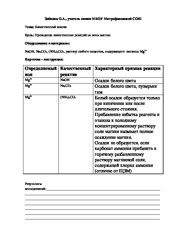 Обложка для материала Проведение качественных реакций на ионы магния (Химический практикум)