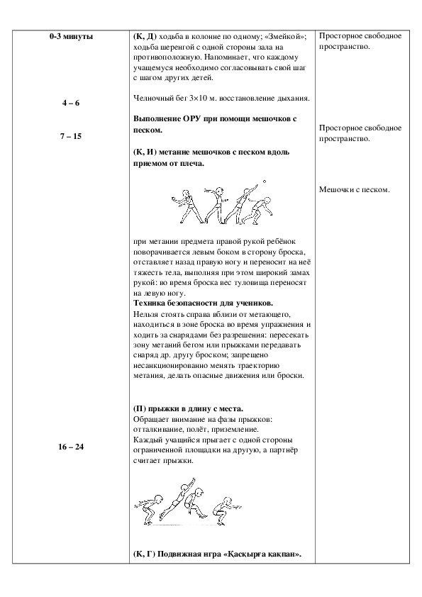 План конспект урока по физкультуре 1 класс