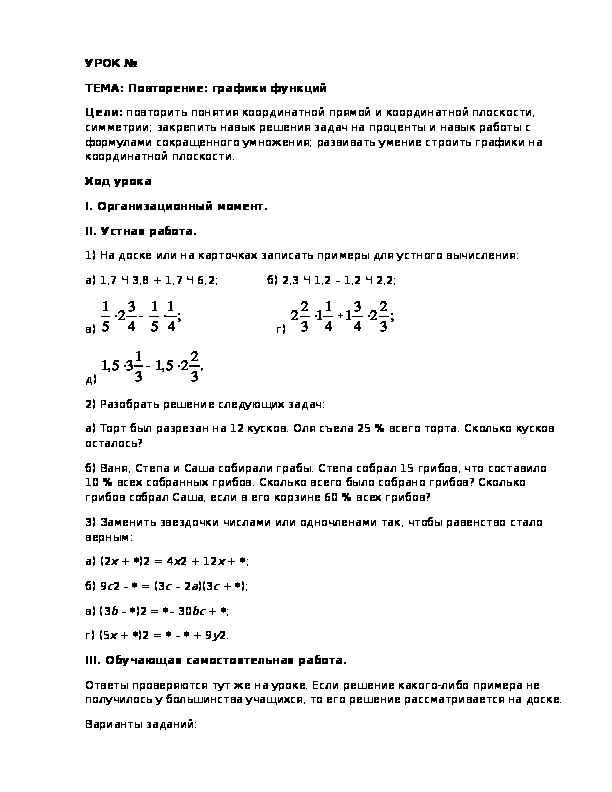 Урок на тему "ТЕМА: Повторение: графики функций"