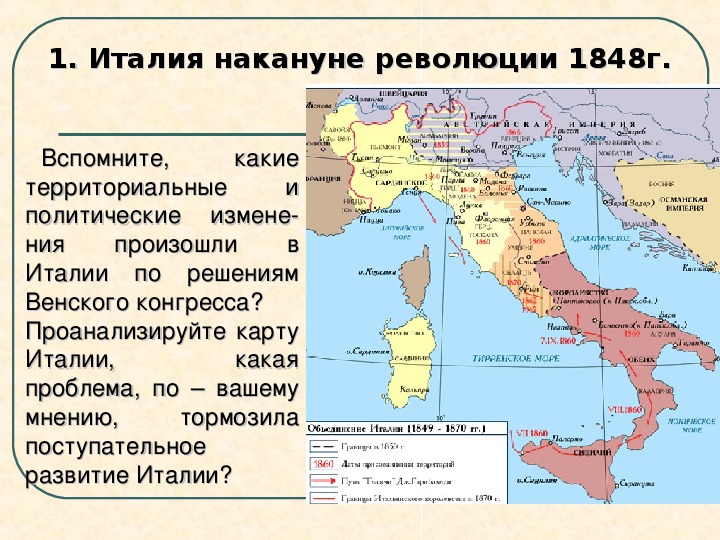 От италии до сицилии объединение италии. Италия 1848-1849 карта. Революция 1848-1849 годов в Италии карта. Государство Италии 19 век. Карта Италии середины 19 века.