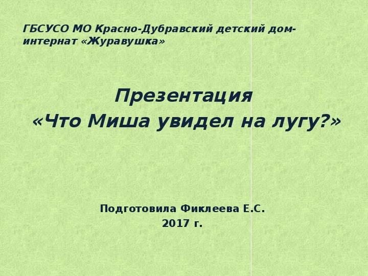 Презентация  «Что Миша увидел на лугу?».