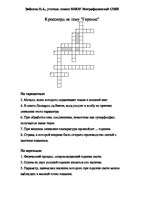 Обложка для материала Кроссворд на тему "Горение"