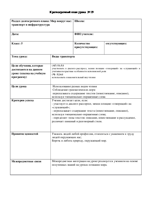 Обложка для материала Русский язык 5 класс Тема урока:  "Виды транспорта"