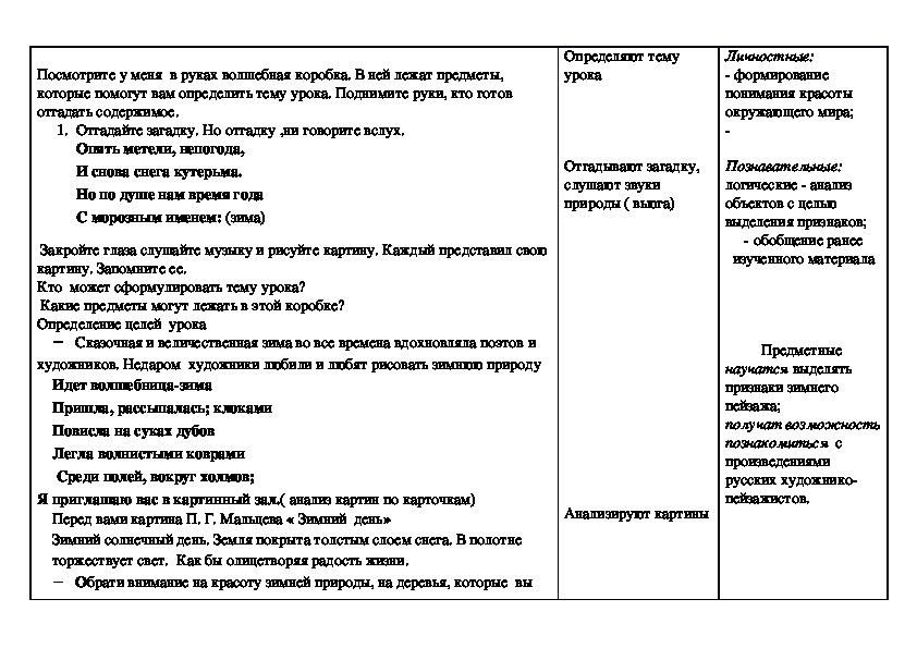 План конспект урока по изо