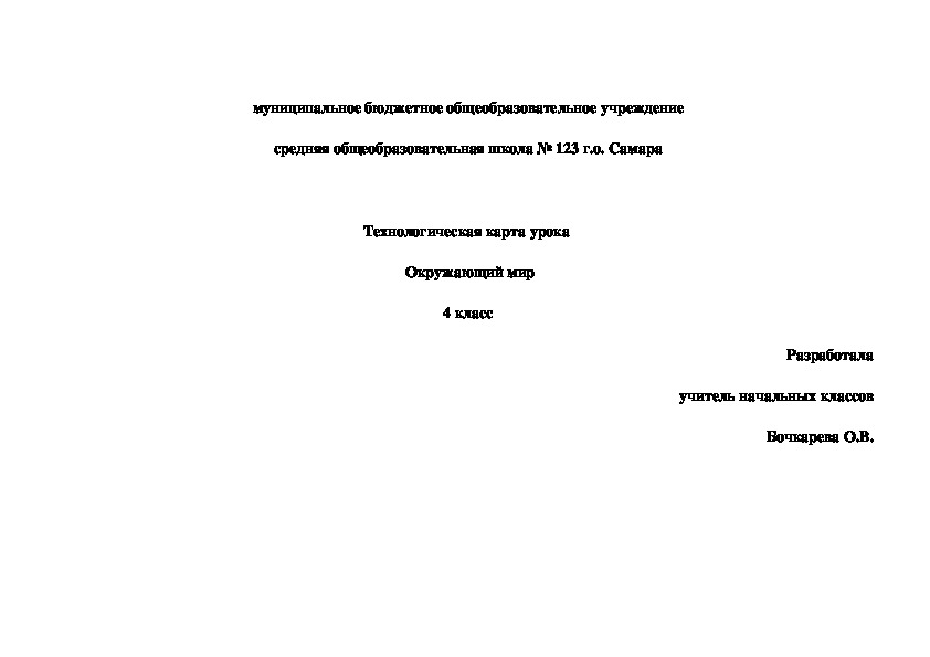 Технологическая карта урока окружающего мира в 4 классе