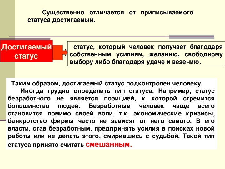 Достигнутый статус. Достигаемые статусы человека. Приписанный и достигаемый статус. Каким образом человек достигает достигаемый статус примеры.