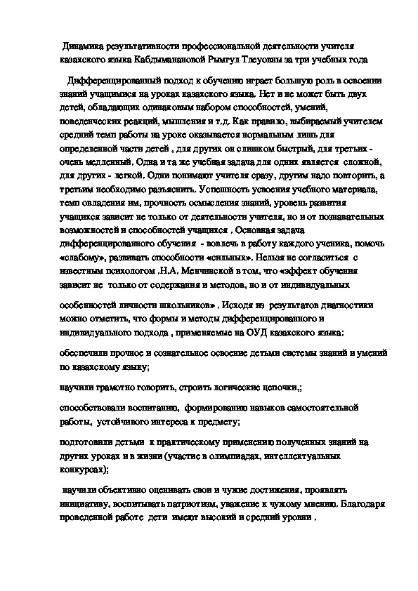 Динамика результативности профессиональной деятельности