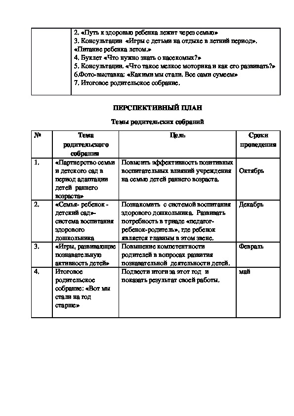 План работы в младшей группе на май