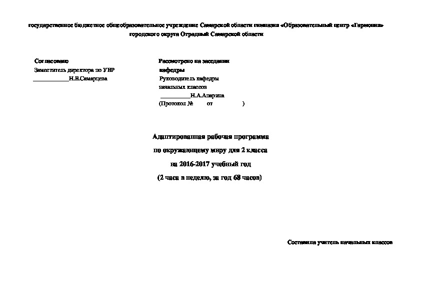 Адаптированная рабочая программа для детей с ОВЗ по русскому языку 2 класс